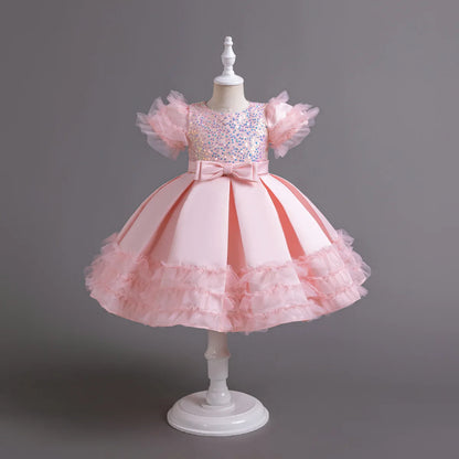 Hetiso Mädchen Pailletten Prinzessin Kleid flauschige Tutu Ärmel Geburtstags feier Leistung Hochzeit Ballkleid Kinder Kleider 3 6 8 10 Jahre