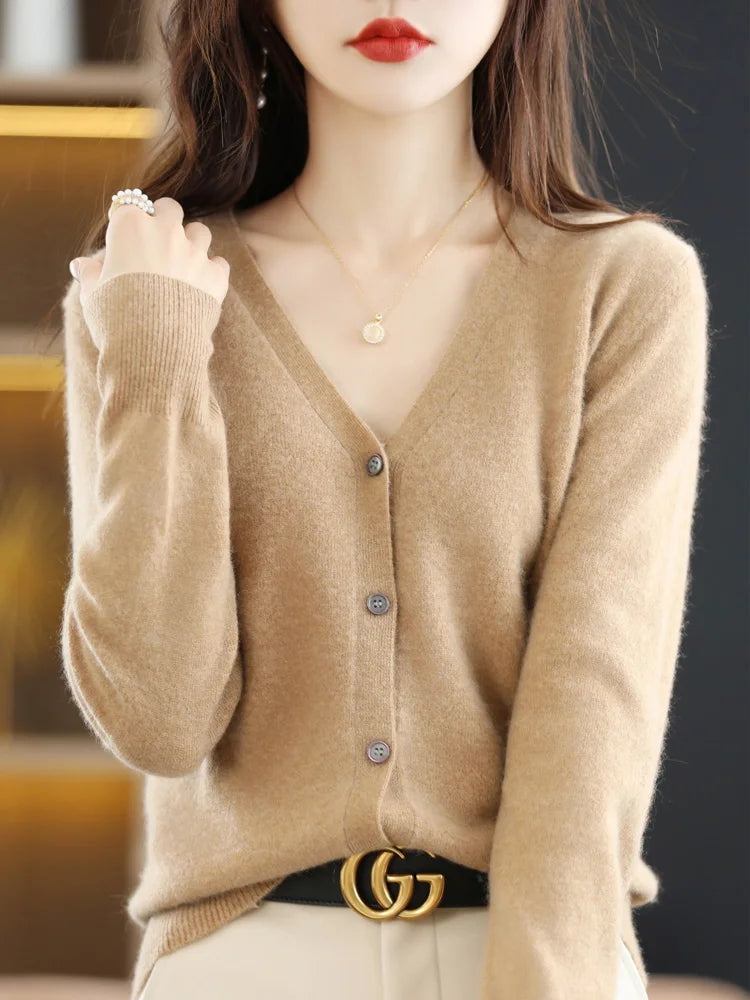 Women's Sweater 2025 Spring Autumn Cardigans V-neck Single Breasted Short Slim Lady Knitwear Tops Solid Korean Fashion Cardigan.