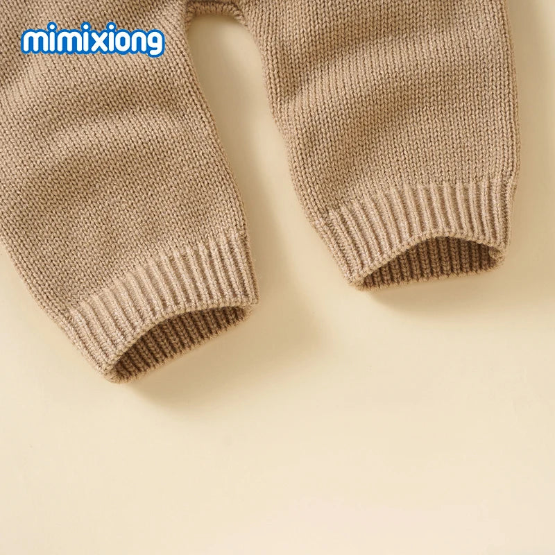 Baby Rompers Knitted Autumn Long Sleeve Newborn Boys Girls Jumpsuits Hats Outfits Sets Winter Solid Infant Netural Overall 0-18m