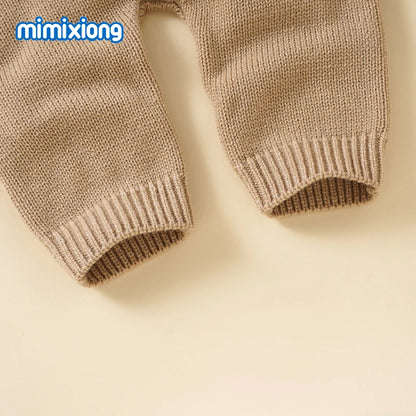 Baby Rompers Knitted Autumn Long Sleeve Newborn Boys Girls Jumpsuits Hats Outfits Sets Winter Solid Infant Netural Overall 0-18m