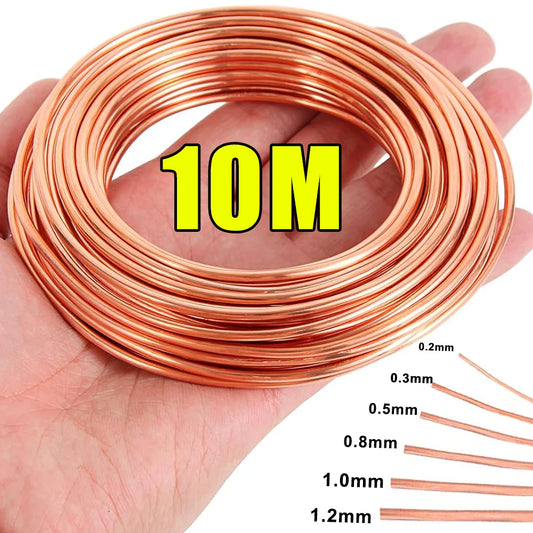 10M T2 Pure Copper Wire Round Coil Conductive Bare Copper Cable Wires for Electric Wire DIY Craft 0.3/0.5/0.8/1/1.2mm.