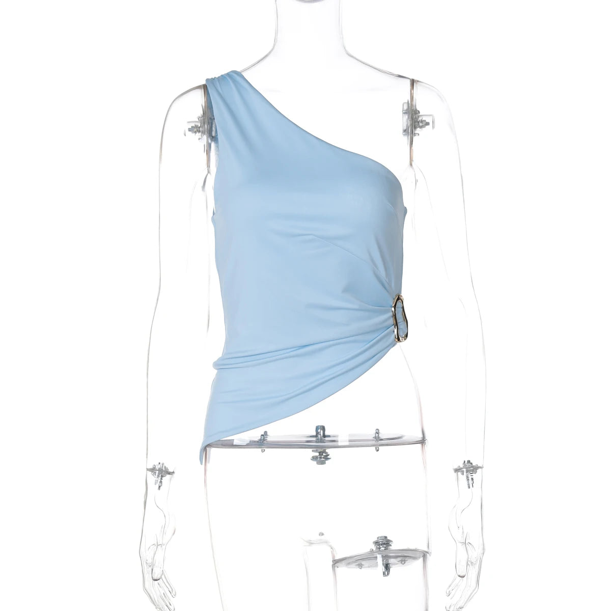 Dulzura One Shoulder Sleeveless Backless Bodycon Irregular Metal Button Tank Top Solid Sexy Casual Y2K Tops Party Street Outfit