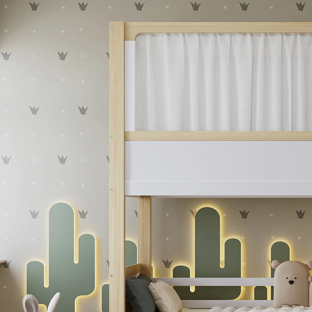 KOMHTOM Kinderetagenbett mit 2 Schubladen (mit Rollen), Kinderrutsche, 90x200cm