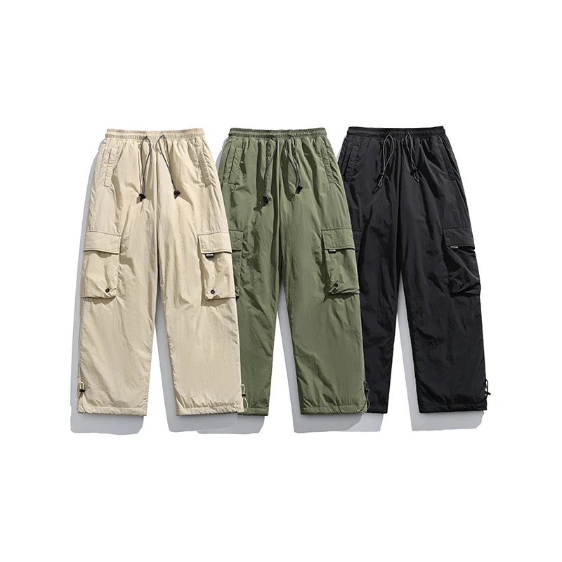 Winter Duck Down Skiing Cargo Pant Men Women Outdoor Thick Warm Loose Casual Sports Techwear Down Pants Track Trouser Sweatpants.