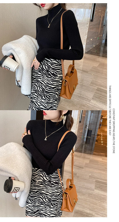 Winter Langarm Mock Neck Gestrickte Frauen Pullover Pullover Schlank Stricken Pullover Frauen Tops Blusas Mujer De Moda 2024 Blusa J995