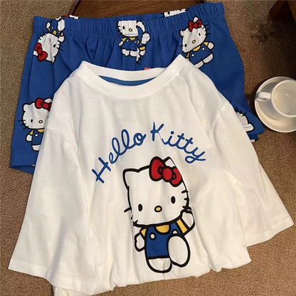 Hello Kitty Pyjamas für Damen, kurzärmelig, Freizeitkleidung, Heimkleidungsset, Cartoon-Süßes Mädchen, Geburtstagsgeschenke.