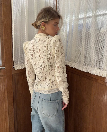 Tuularose Luxury Lace Blouse Fashion Lace Print Single Breasted Slim Shirt Vintage Elegant Party Looks Summer Women Blouse Tops