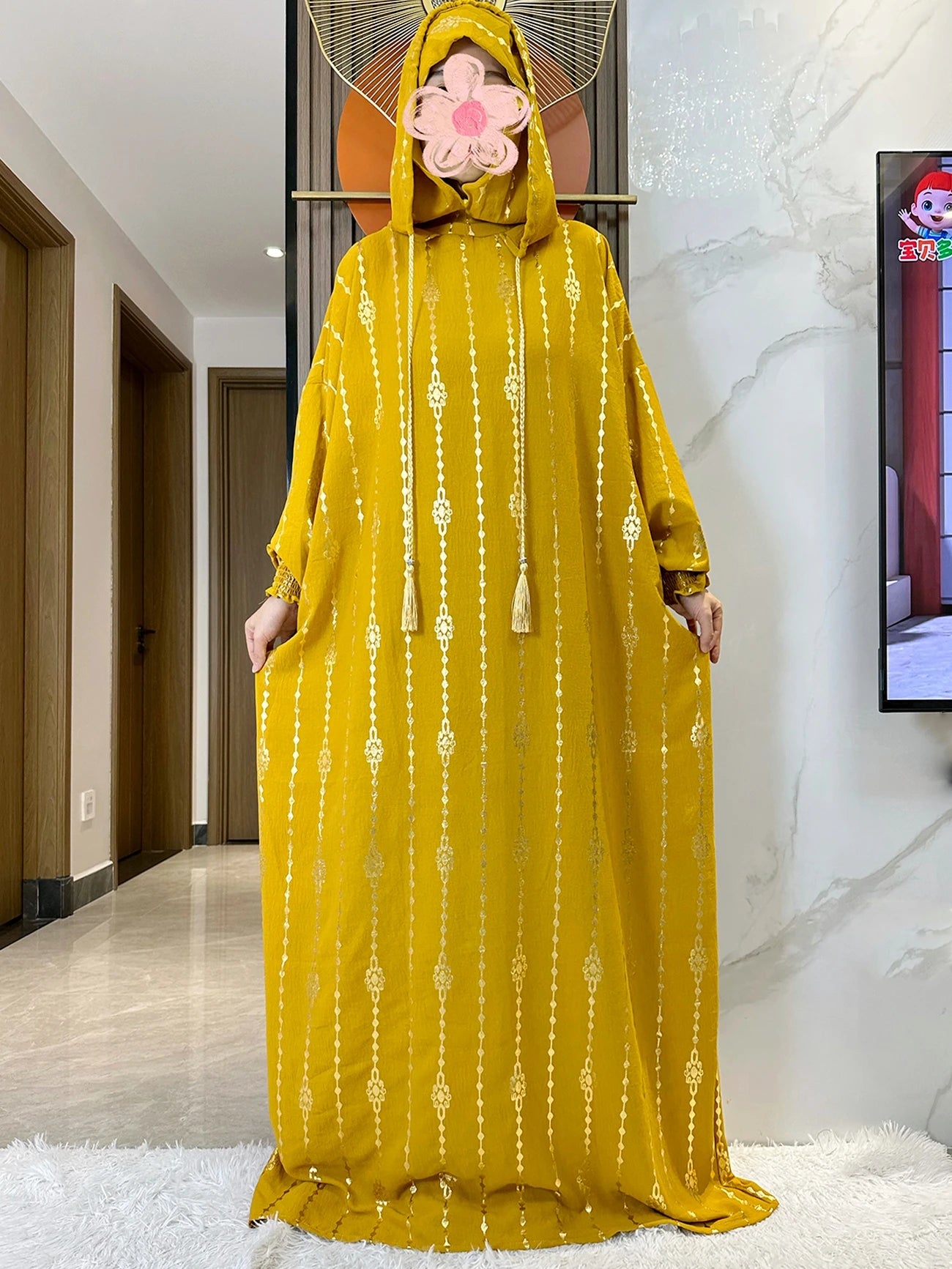 High Grade Cotton Fabric Ramadan Muslim Two-Hat Abaya Dubai Turkey Islam Prayer Clothes Gold Dust Dress Islam Women Dress Kaftan