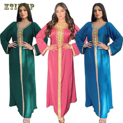 Abaya Marokkanisches Dubai-Kaftan-langes Kleid für muslimische Frauen, Ramadan, Arabisch, Luxus-Stickerei-Spitze, Hochzeitskleid, islamisches Ne