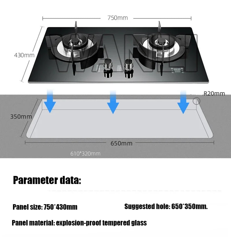 DC330 Gas Stove Household Desktop Embedded Double Stove Natural Gas Liquefied Gas Stove/Toughened Glass Panel