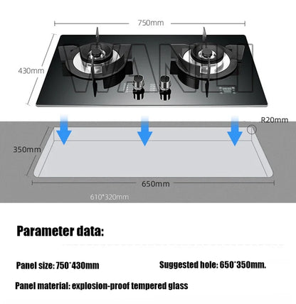 DC330 Gas Stove Household Desktop Embedded Double Stove Natural Gas Liquefied Gas Stove/Toughened Glass Panel