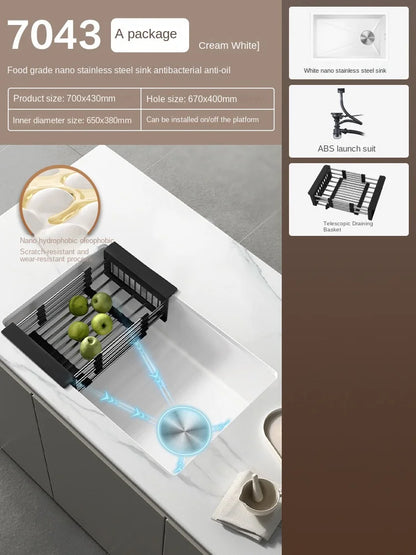 White Stainless Steel Kitchen Sink with Digital Display Multifunction Waterfall Faucet large Wash Basin for Kitchen Accessories