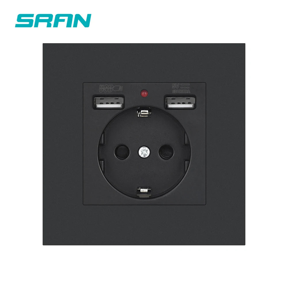 SRAN EU-Standard-Wandsteckdose mit USB und Typ-C 20 W Schnellladung, 5 V/2 A Doppelanschlüssen, 86 x 86 mm flammhemmendes Panel, CE-zertifiziert