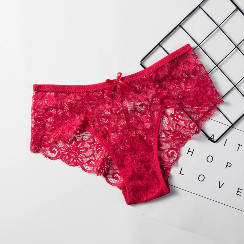 Fashion Sexy Panties Comfortable Briefs Exquisite Crotchless Shorts Solid Lingerie Lace Bow Thong Hollow Out Women Underwear.