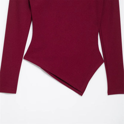 Women's Asymmetric Elastic Top Solid Color Long Sleeve Slant Neck Decoration Spring New Casual Women's Top.