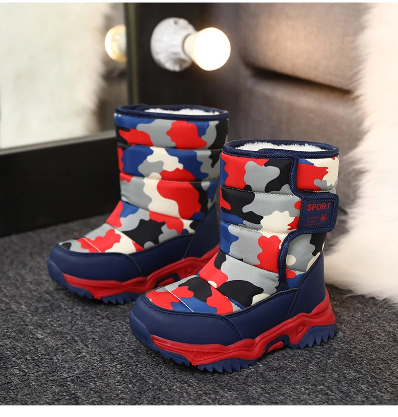 2025 Winter Children Shoes Plush Waterproof Fabric Non-Slip Girl Shoes Rubber Sole Snow Boots Fashion Warm Outdoor Boots.