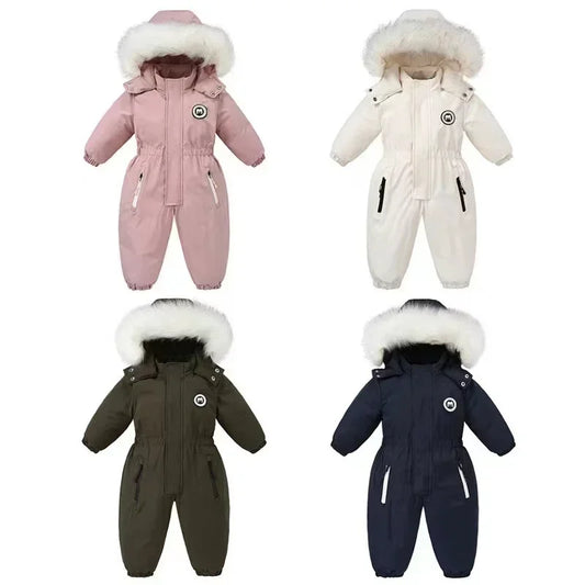 Plus Dicke Samt Bodys Kleidung Winter Baby Wasserdicht Mit Kapuze Einteiliges Mädchen Jungen Overalls Ski Anzug Infant Dicke Warme strampler