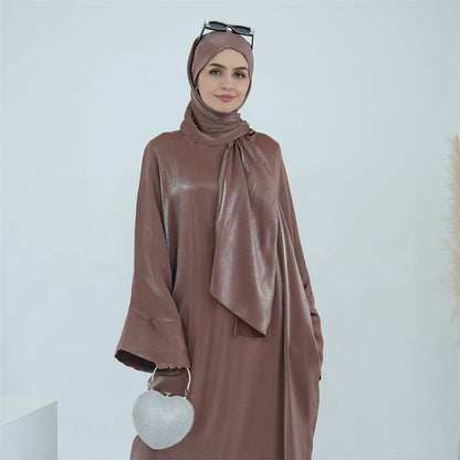 Eid Modest Satin Khimar Abaya Dubai Luxury 2024 Muslim Islam Arabic Abayas For Women Kaftan Hijab Dress Robe Femme Musulmane.