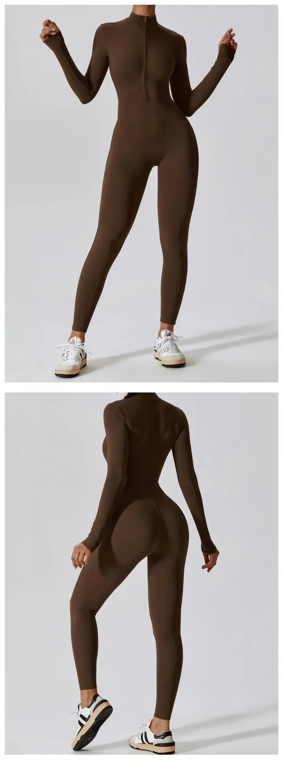 Fall New Long Sleeve Zipper Tight Butt Show Fitness Pants Women Running Sports Training Yoga Clothes Black One-Piece Suit.