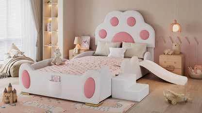 Cartoon süßes rosa Prinzessinnenbett, gepolstertes Bett, 90 x 200 cm, mit Kinderrutsche und zweistufiger Leiter, für Mädchenschlafzimmer