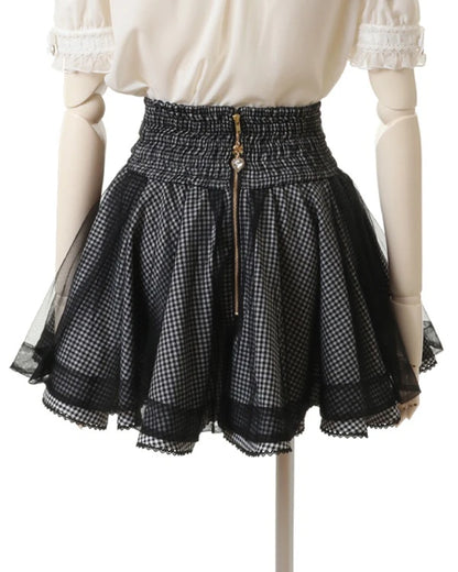 Japanese Liz New Summer Lace Edge Leather Ring High Waist Pleated Skirt Ribbon Bow All-match Short Skirts Big Bow Lolita Blouses.