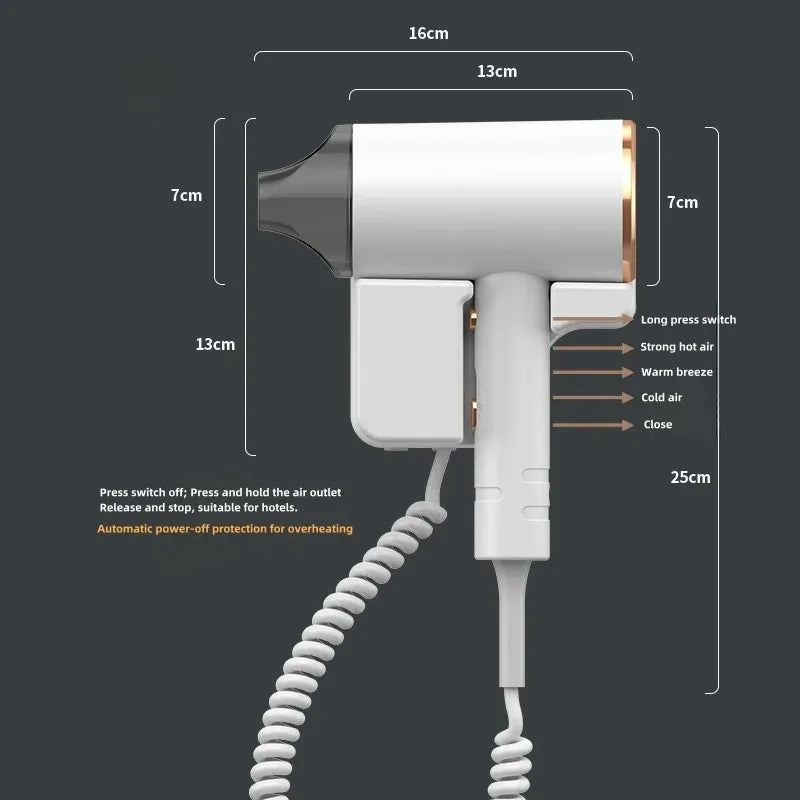 220V wall mounted Hotel Hair Dryer for Bathroom,Restroom Professional Blow Dryer,with Stand Rack,Specialised Motor for Hotel