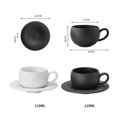 110/280ml Japanese-style Ceramic Mug Black White Fired Stone Coffee Cup and Saucer Set Breakfast Milk Coffee Cup Egg-shaped Mug.