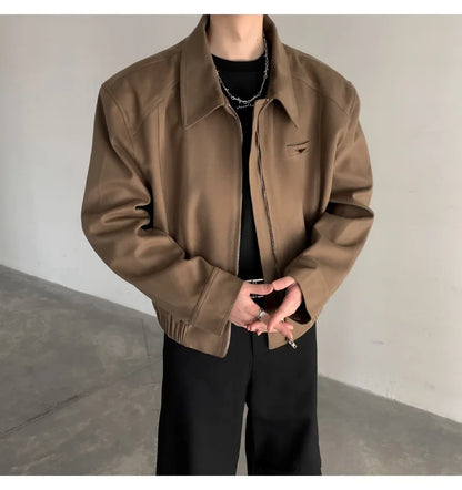 Short Jacket Men's Autumn Winter Handsome American Shoulder Pad Coat High-end Lapel Baseball Uniform