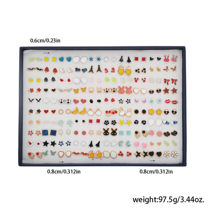 100 Pair/Lot Small Mini Stud Earring Set For Girl Love Star Animal Geometric Random Female Wedding Party Ear Jewelry Accessories.