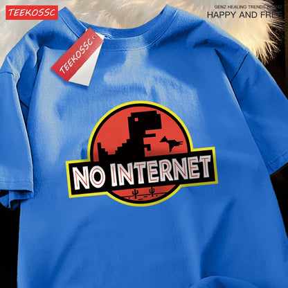 No Internet Fun Little Dinosaur Short Sleeve Mens Cartoons Cotton Tshirt Summer High Quality Clothing Fashion Oversize T-Shirts.