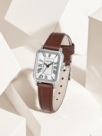 Fashion Rectangle Quartz Wrist Watch for Women Luxury Brand Roman Dial Leather Strap  Ladies Watches Clock.