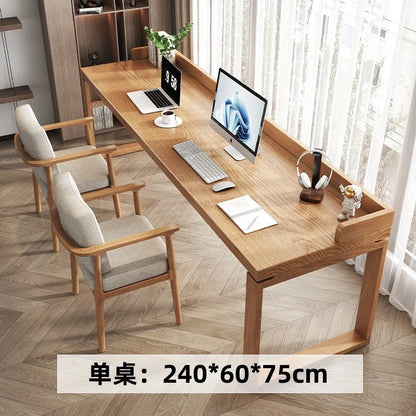 Solid wood double desk against the wall Long table Household simple modern student writing desk Study table Office computer desk