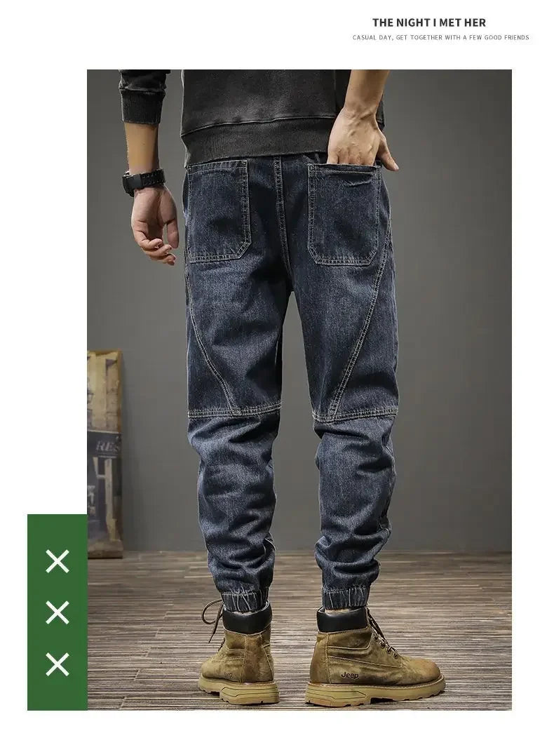 Autumn Winter Men's Trendy Loose-fit Jeans Casual Harem Trousers Long Pants Comfortable Working Clothes.