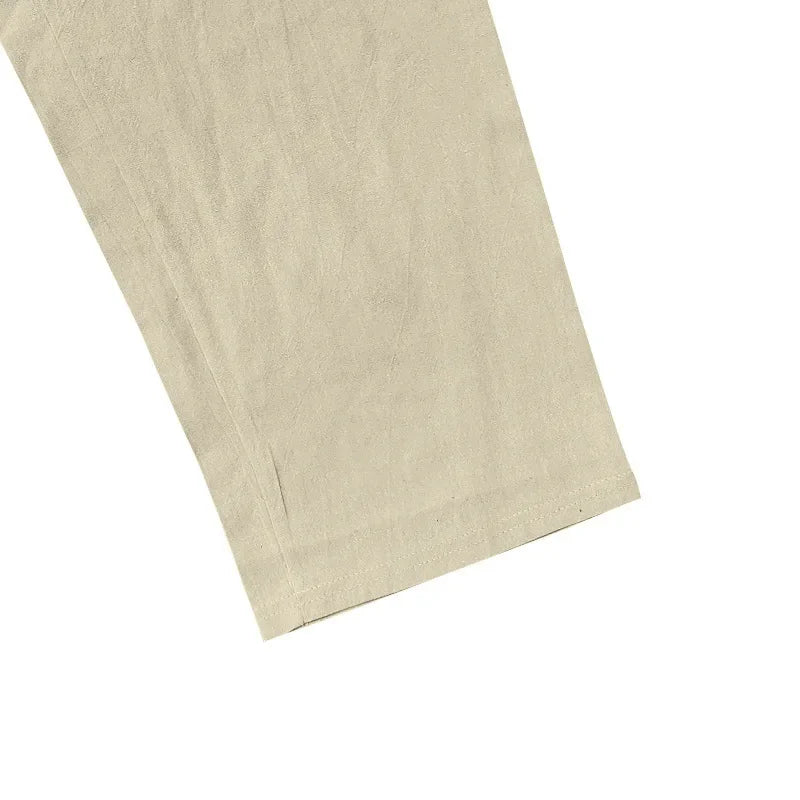 2025 Cross-border American Four Seasons Linen Men's Casual Suit Loose Long Sleeve Pants Shirt Suit Men's