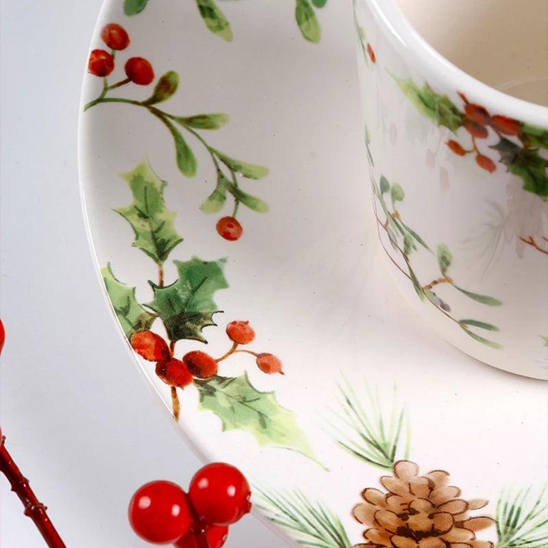 Christmas Tree Ceramic Plate European Style Tableware Coffee Mug Dinner Plates Fruit Snack Western Dishes Kitchen Christmas Gift.