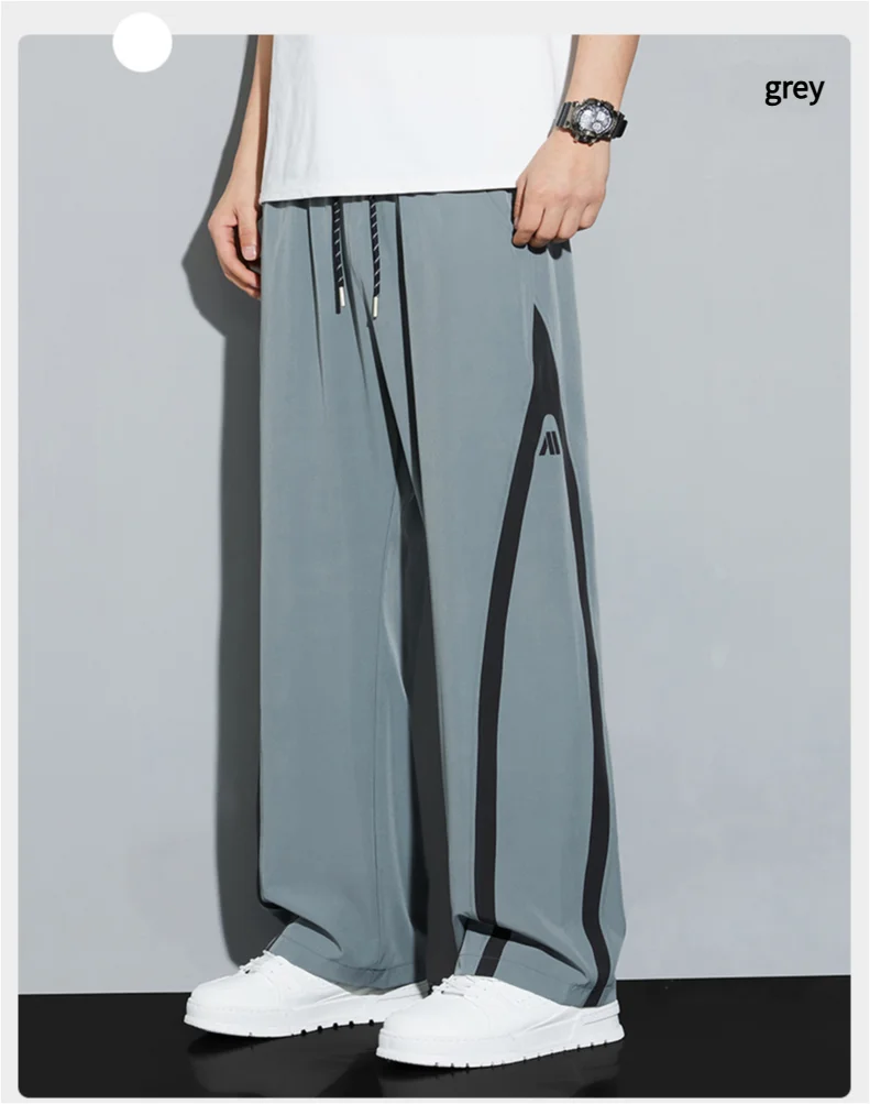 2025 Summer Ice Silk Casual Pants Boys Casual Peplum Pants Handsome Straight Colorblocking Sports Pants.
