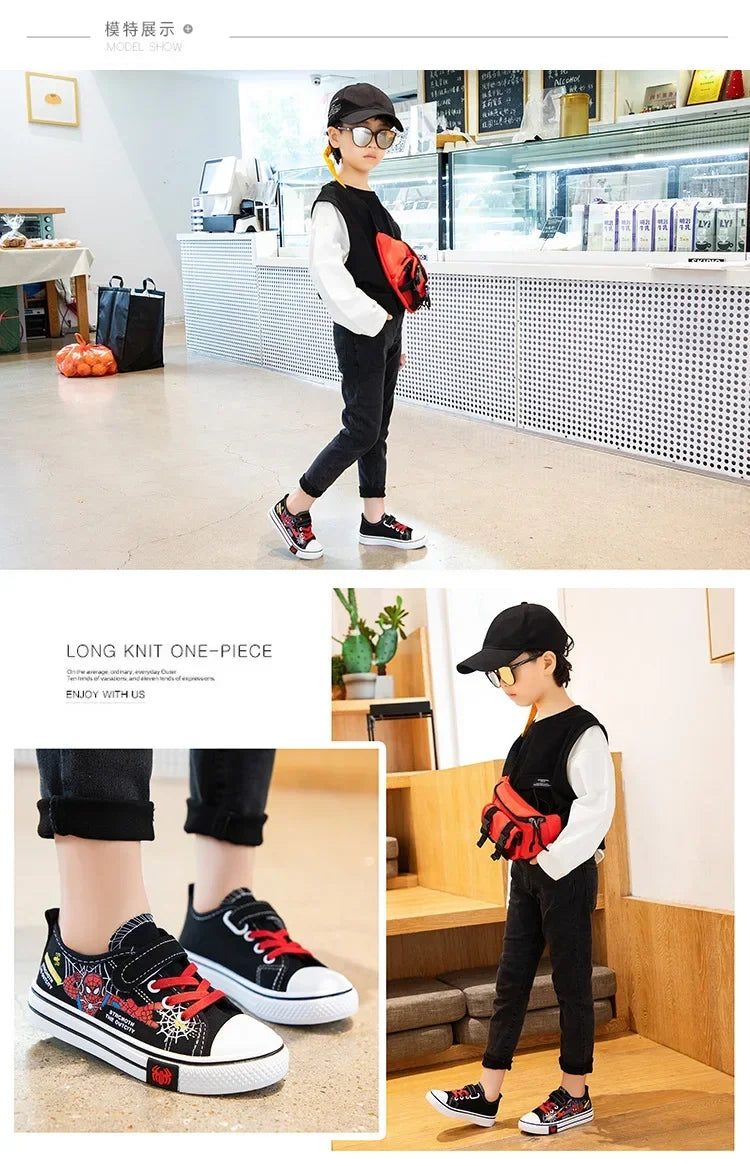 Disney Children's Canvas Shoes Spiderman Boys Sneakers Anti-slip Student Shoes Kids Soft Bottom Outdoor Shoes Sport Shoes.