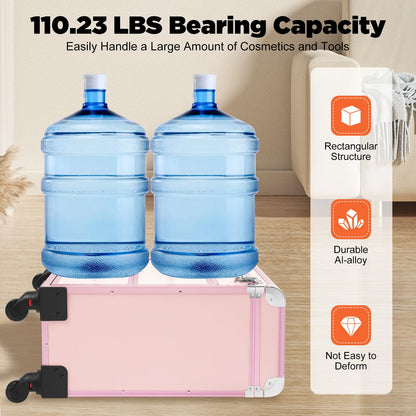 3 in 1 Rolling Makeup Case with Drawer, Large Makeup Case Organizers, Profesional Cosmetic Case for Salon Barber, Light Pink.