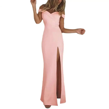 Trägerloses, schulterfreies Damenkleid, Abendkleid, tief ausgeschnittenes, ärmelloses, schmal geschnittenes Boycon-Kleid mit geteiltem Saum, Bankett-Party-Maxikleid