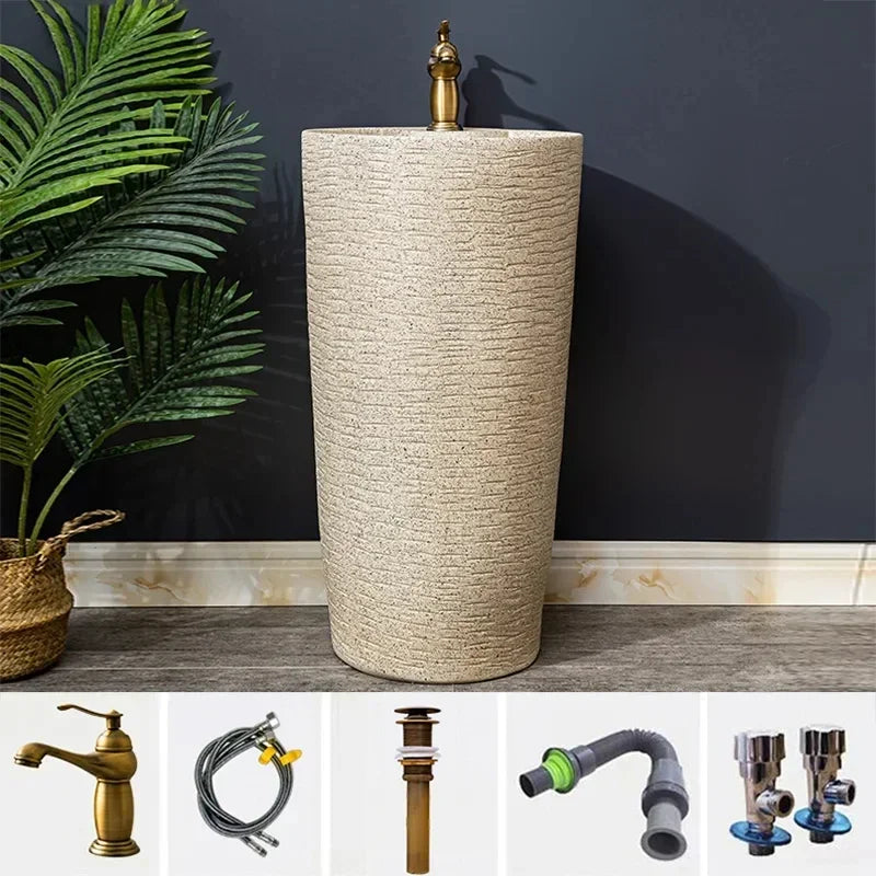 Säulenwaschbecken, Innenhof, integrierter Pool, bodenstehendes Inter-Plattform-Waschbecken, Balkon, Badezimmer, Sockelwaschbecken aus Keramik