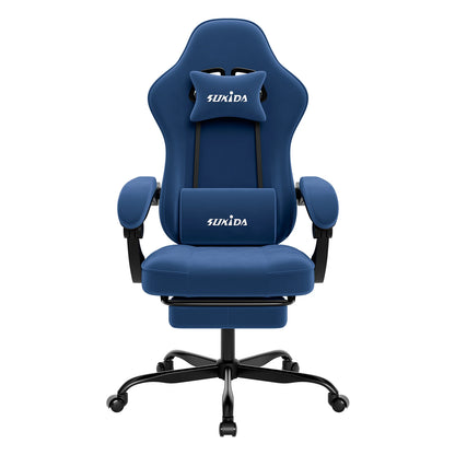 SUKIDA Gaming-Stuhl mit Fußstütze, PC-Stuhl im Racing-Stuhl-Design, ergonomischer Bürostuhl, verstellbar mit Lordosenstütze