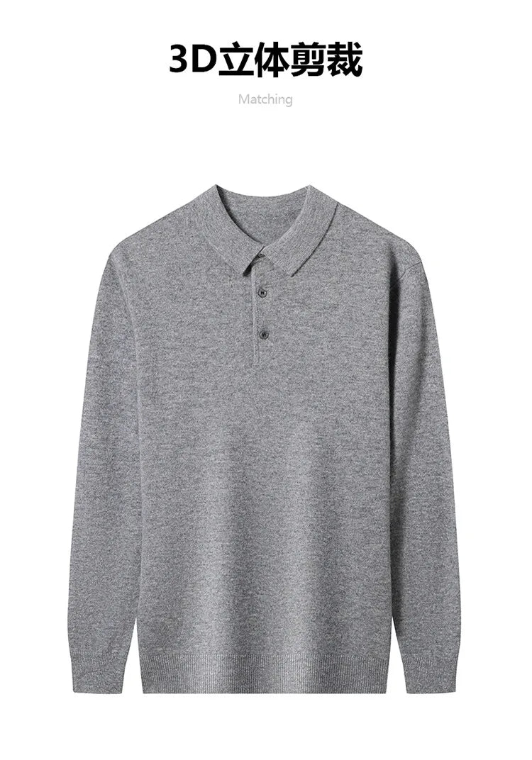 100% Wool. High-quality Men's Warm Sweater, Business Casual Stretchable POLO Shirt, Fall/winter Pullover Knitted Sweater.