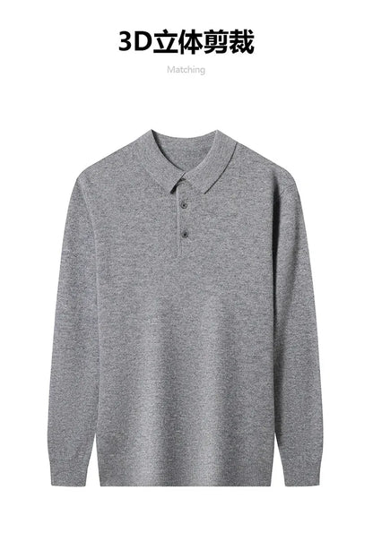 100% Wool. High-quality Men's Warm Sweater, Business Casual Stretchable POLO Shirt, Fall/winter Pullover Knitted Sweater.