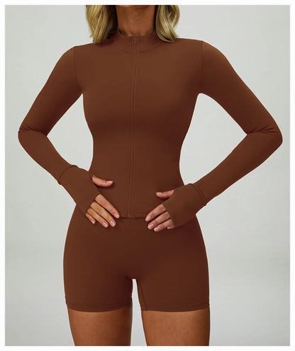 Hearuisavy 2Pcs Long-Sleeved Set Women Casual Outdoor Running Jackest Suit Yoga Clothing Quick Drying Push Up Fitness Sportswear