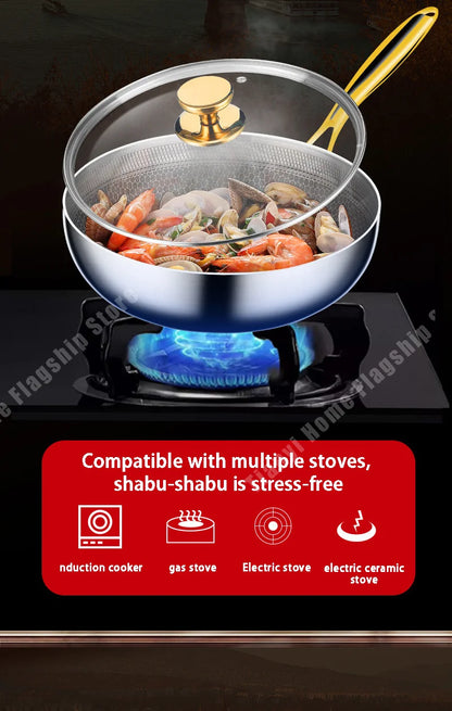 316 Stainless Steel Frying Pan Wok Non-stick Cooking Honeycomb Steak Gas Stove Pot Induction General Saucepan Kitchen Cookware.