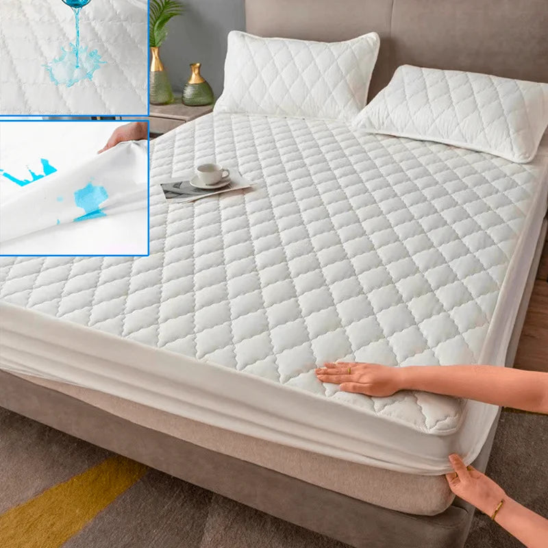 Waterproof Throw Mattress Cover Bed Fitted Sheet Mattress Protector Single/Double/140/160 Muti Size  Gray/White.