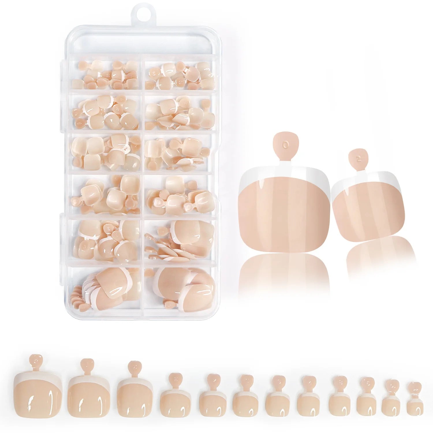 120Pcs Glossy Nude Pink French Press-On-Toenail Set 1*Box Short French Square  Fake Toe Nails Solid-Color Manicure Toenails Tips.