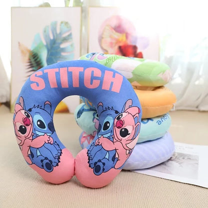 Lovely Lilo & Stitch U-shaped Neck Pillow Cute Stuffed Anime Stitch Angel Travel Pillow Cartoon Printed Nap Pillow Washable.