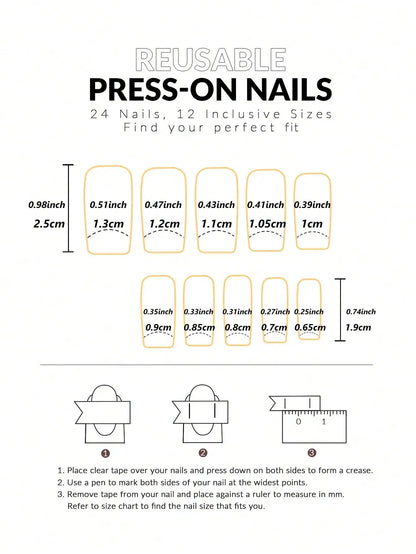 24pcs/set short square fake nails for women cute bride heart white french tips faux ongles y2k press on false nail supplies.