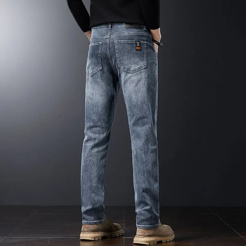 Autumn Winter Men's Fashion Casual Stretch Straight-leg  Jeans Men Streetwear Denim Jogger Pants Men Baggy Harem Jean Trousers.